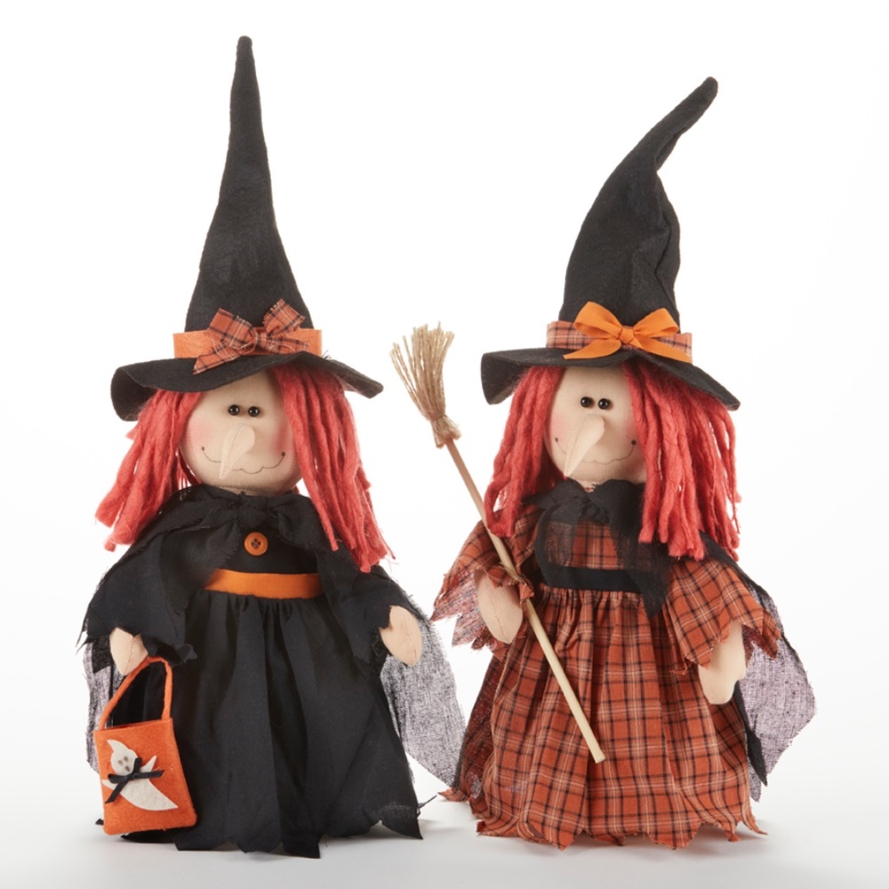 Set of  2  Witch Doll w Trick or Treat Bag / Broom New Halloween NEW